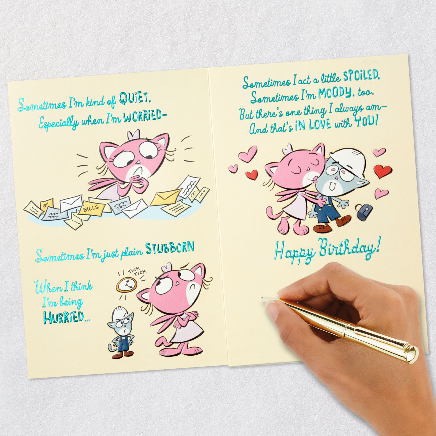 Cute Cat Couple Cartoon Birthday Card for Husband Signing card image number 7