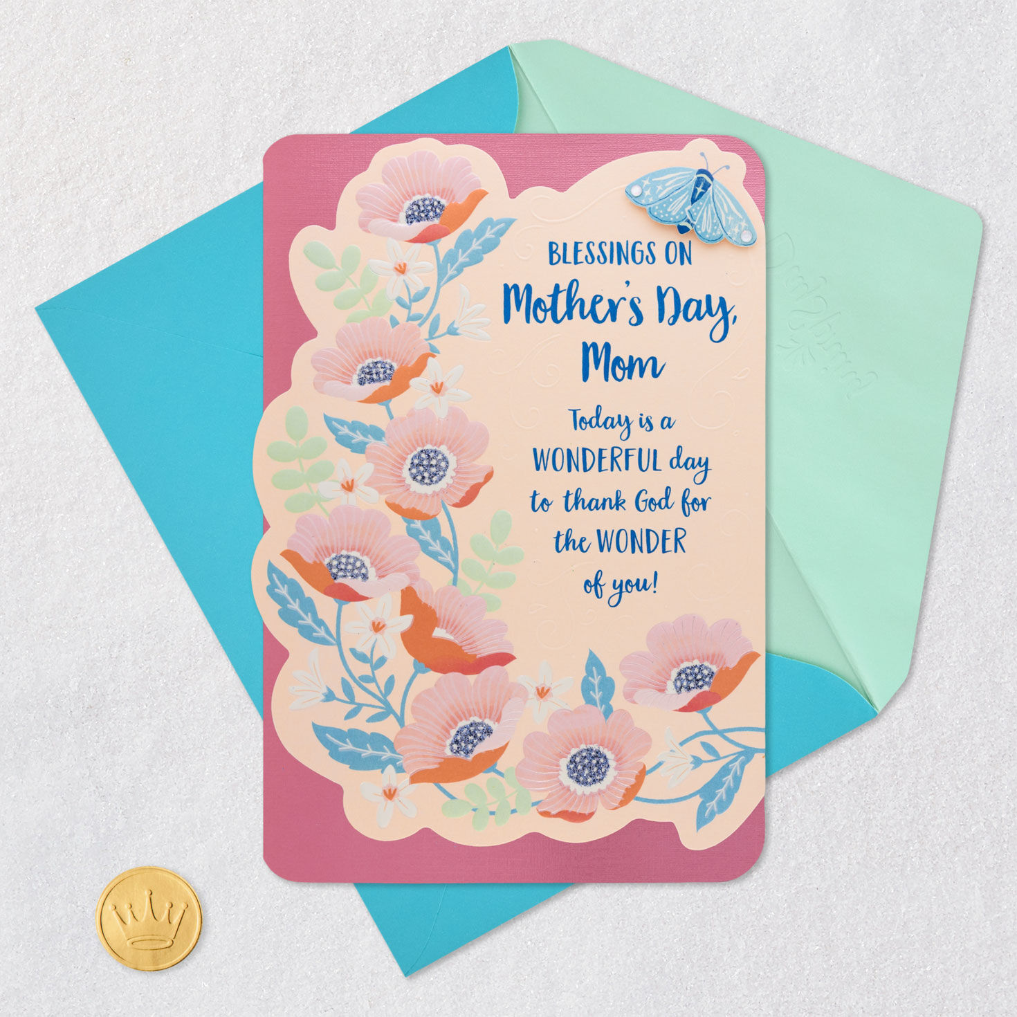 Flowers and Butterfly Mom Mother's Day Card Card Front with Envelope and Gold Seal image number 6