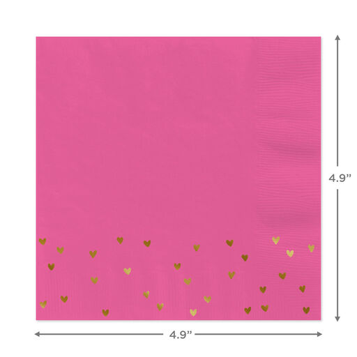 Foil Hearts on Pink Cocktail Napkins, Set of 16, 