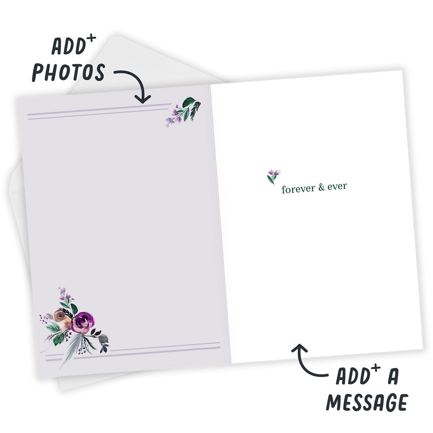 Names Ampersand Personalized Anniversary Card Open Card with Envelope indicating personalization image number 3