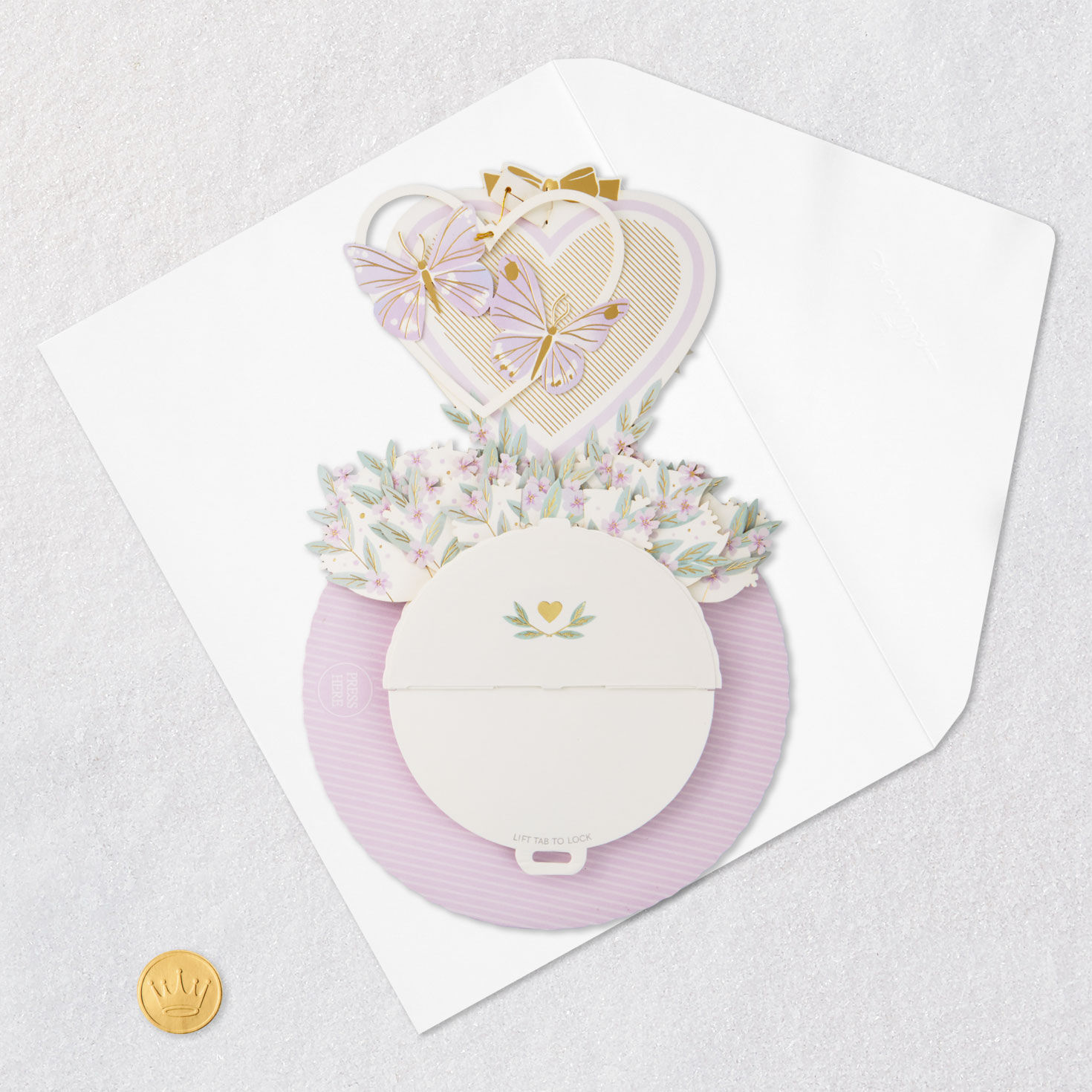 Gold Heart and Flowers Love Pop Up Card Card Front with Envelope and Gold Seal image number 8