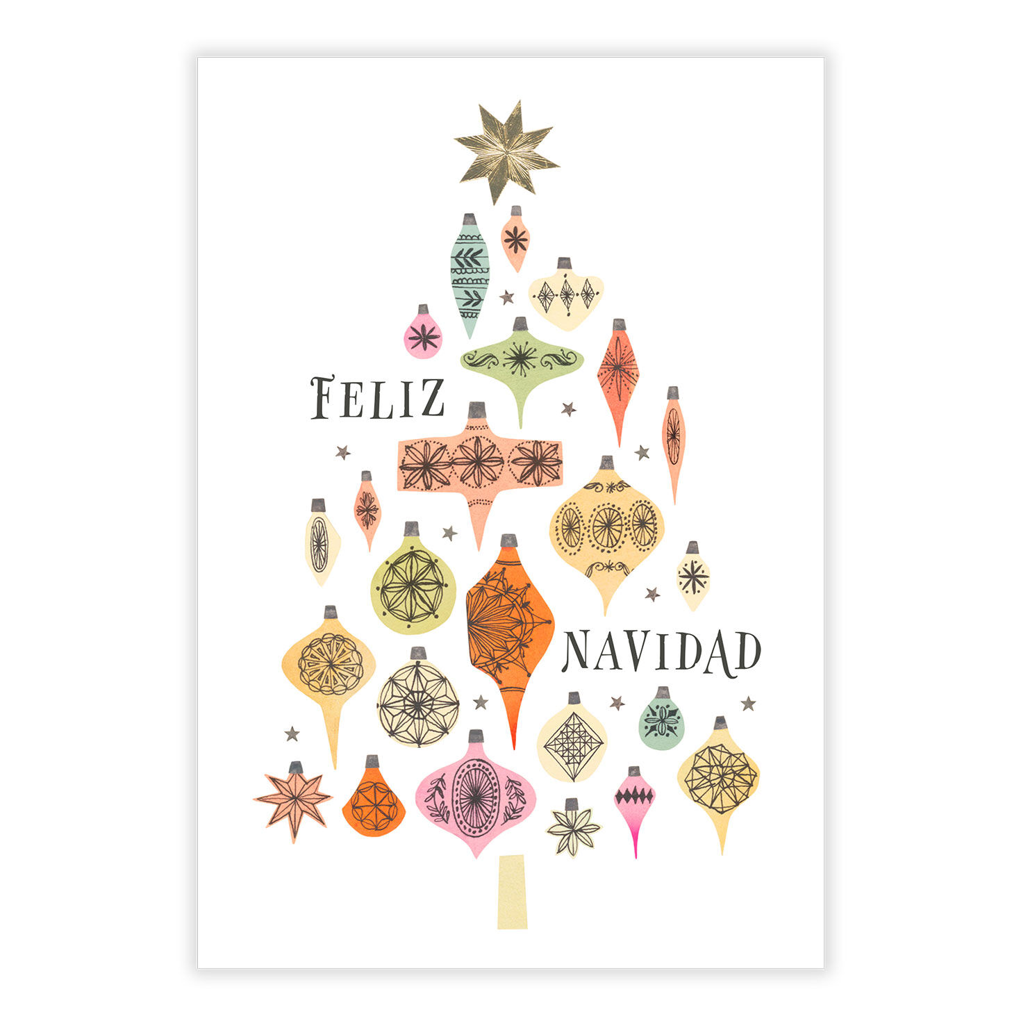 Retro Ornaments Personalized Feliz Navidad Card front image number 2