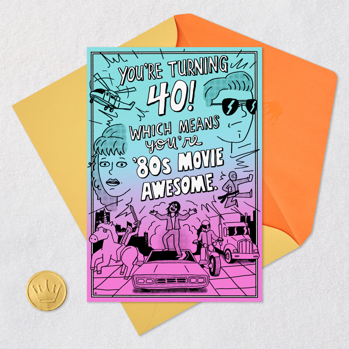 Retro '80s Movie 40th Birthday Card Card Front with Envelope and Gold Seal image number 5
