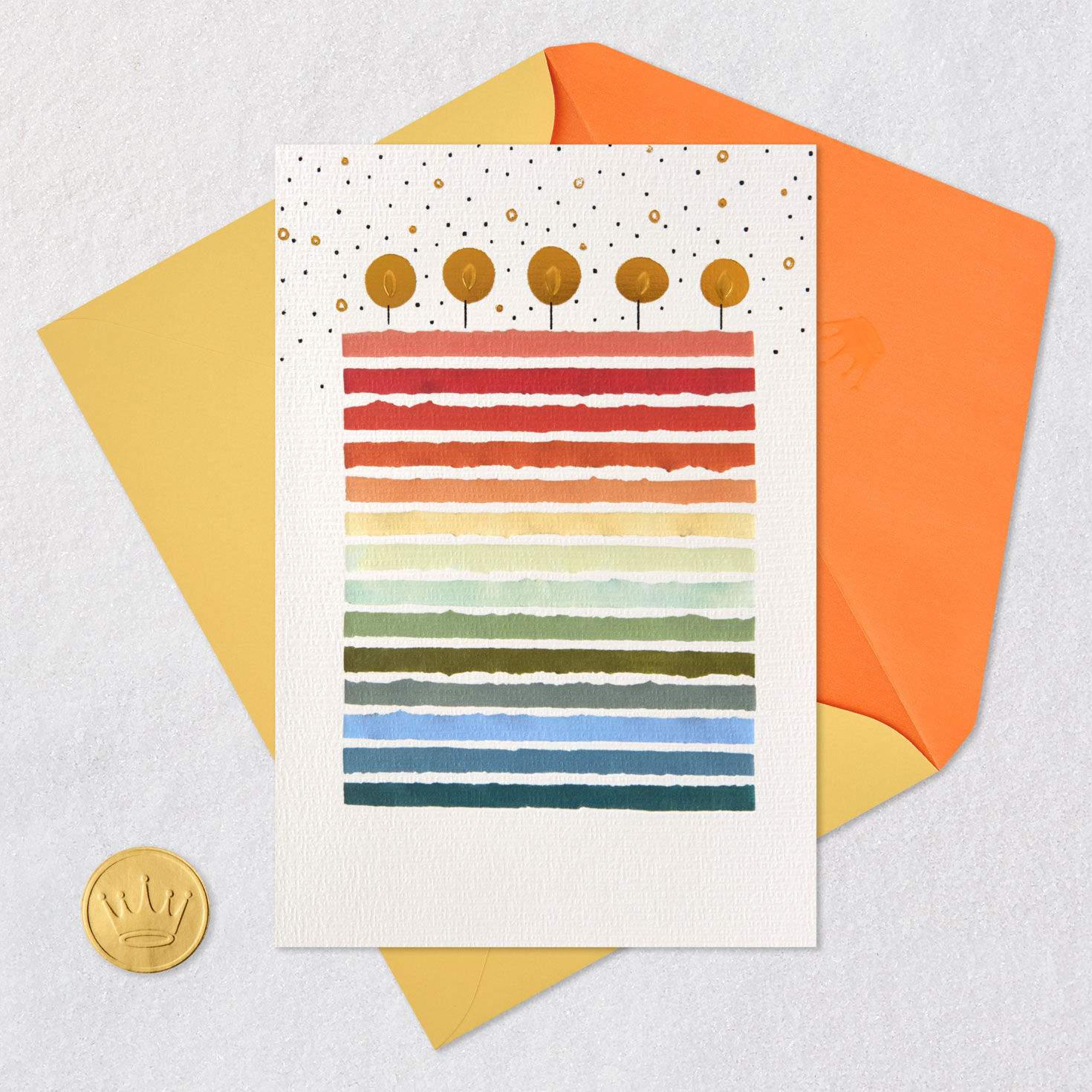 Tall Colorful Cake Blank Birthday Card Card Front with Envelope and Gold Seal image number 4