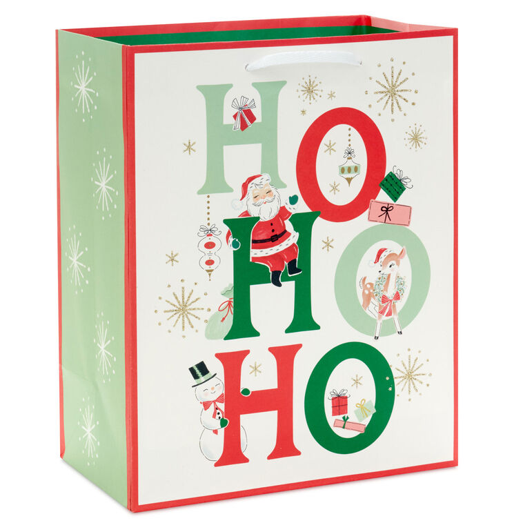 9.6" Vintage Santa Ho Ho Ho Medium Christmas Gift Bag