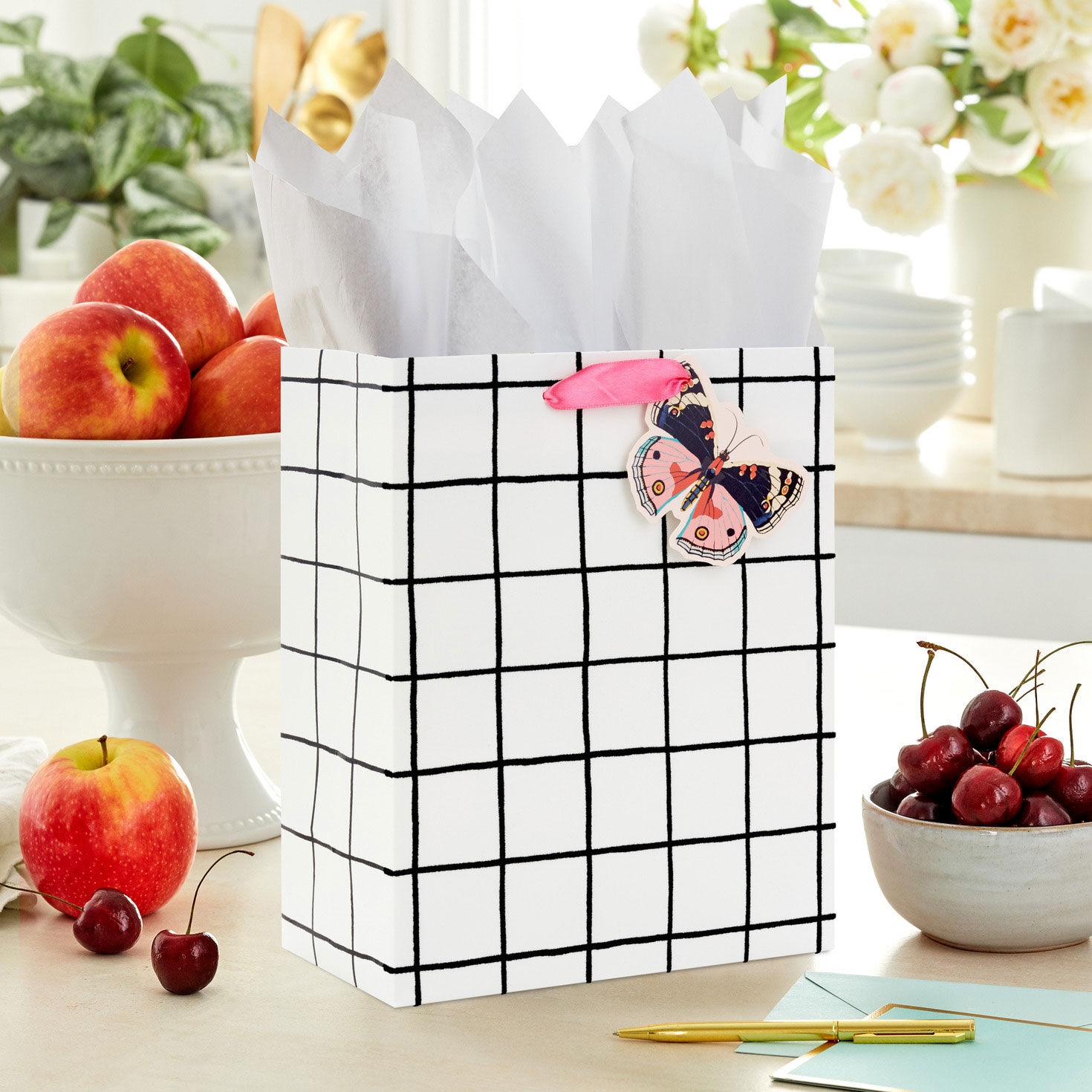 Black and White Windowpane Medium Gift Bag in use image number 2
