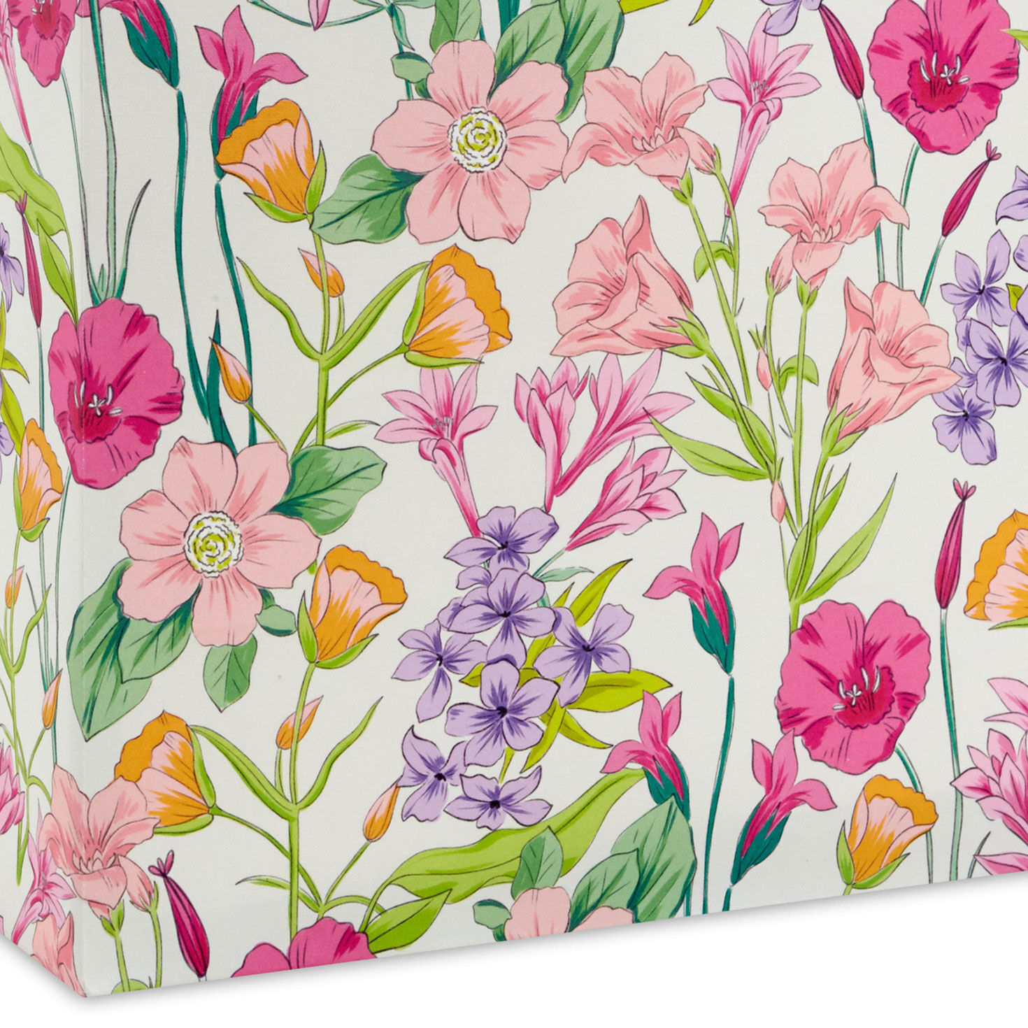 Pink Flowers on White Large Gift Bag upclose detail image number 5