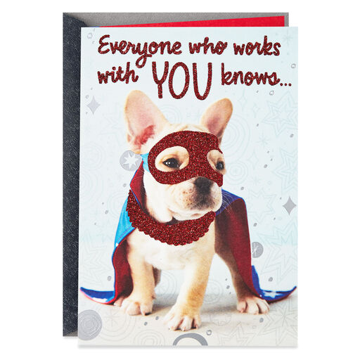 Super Hero Dog Happy Work Anniversary Card, 