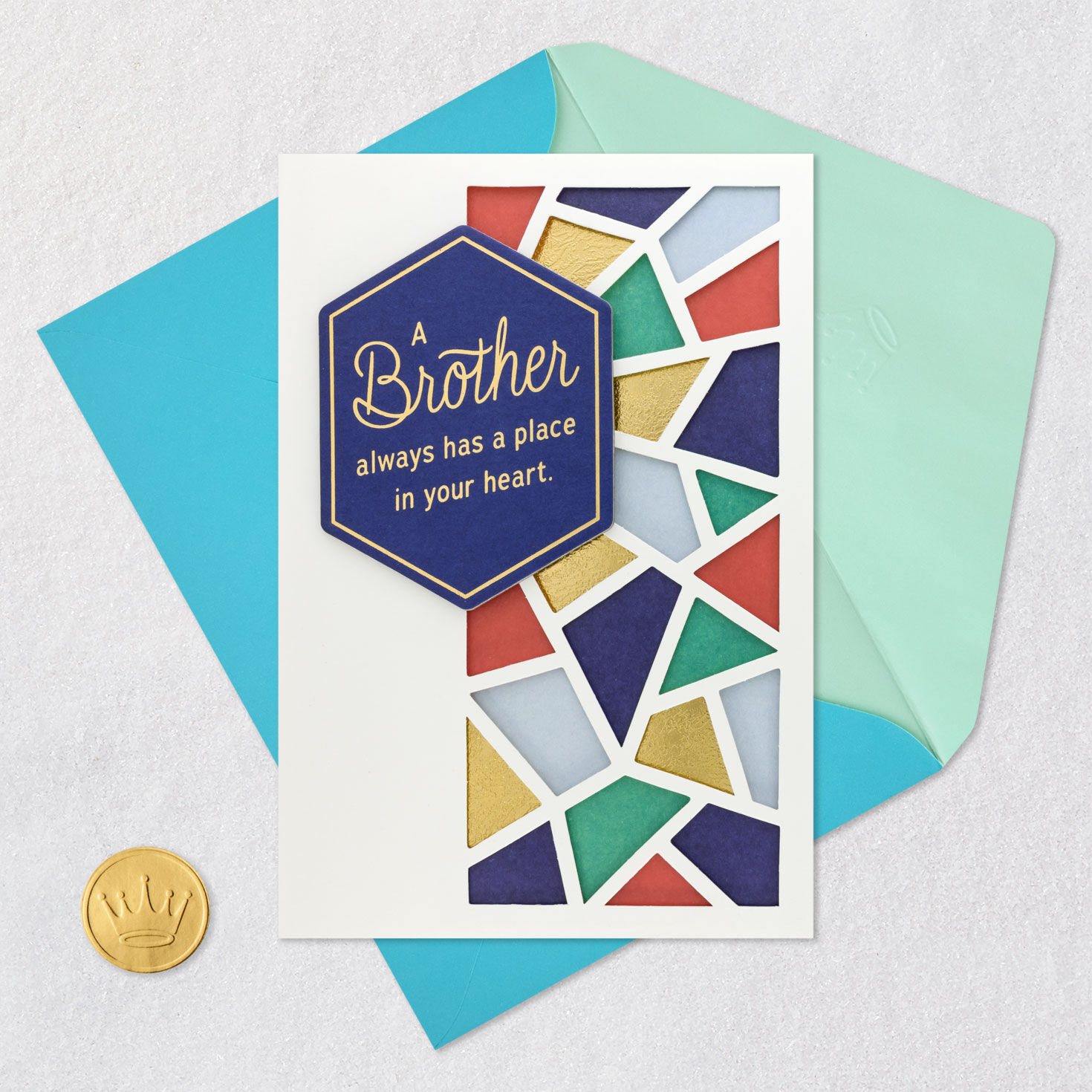 Colorful Mosaic Birthday Card for Brother Card Front with Envelope and Gold Seal image number 5