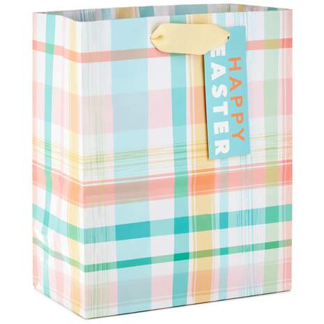 Pastel Plaid Medium Gift Bag With Gift Tag, 9.5", , large