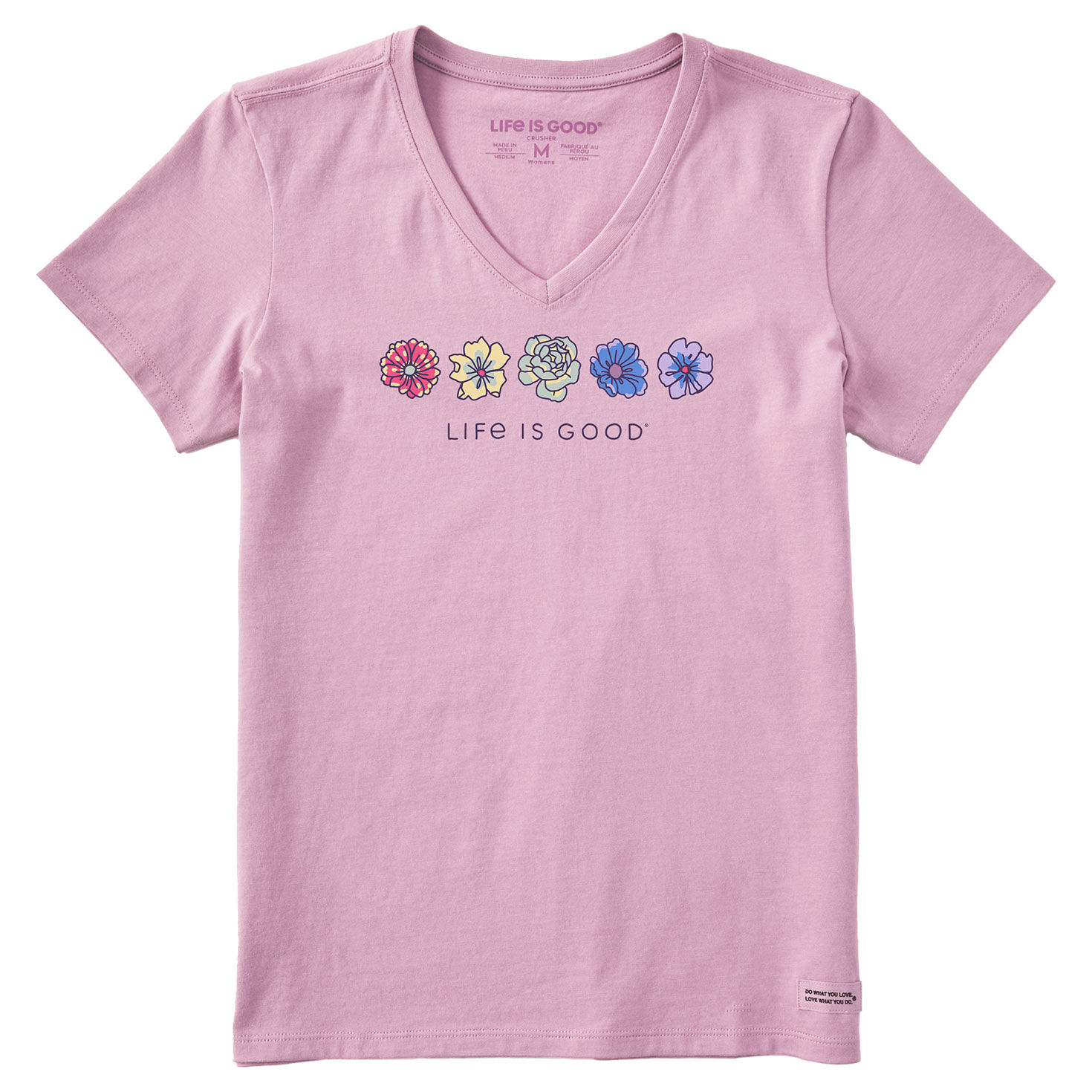 Life Is Good Rainbow Flowers Women s V Neck T Shirt Shirts Clothing Hallmark