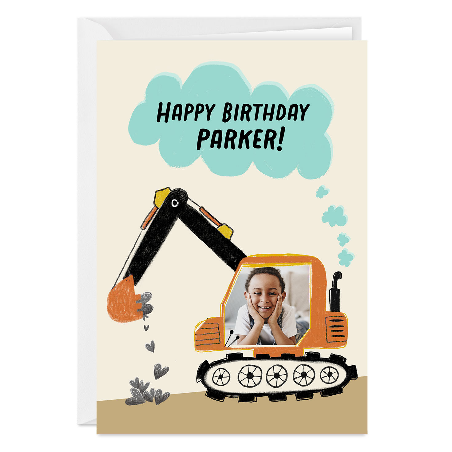 Personalized Construction Theme Photo Card for Kid