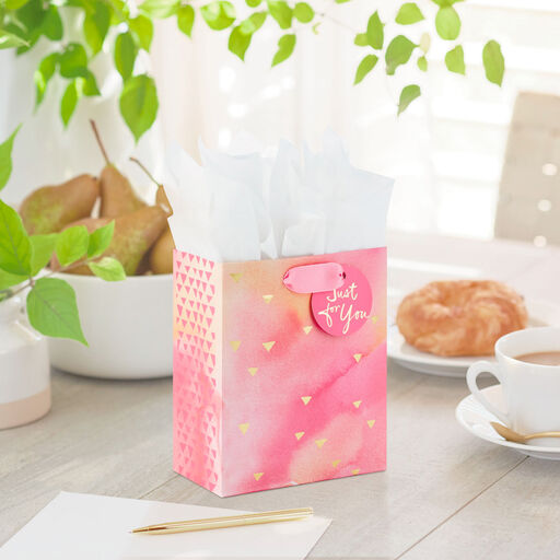 6.5" Small Pink Watercolor Gift Bag With Tissue Paper, 