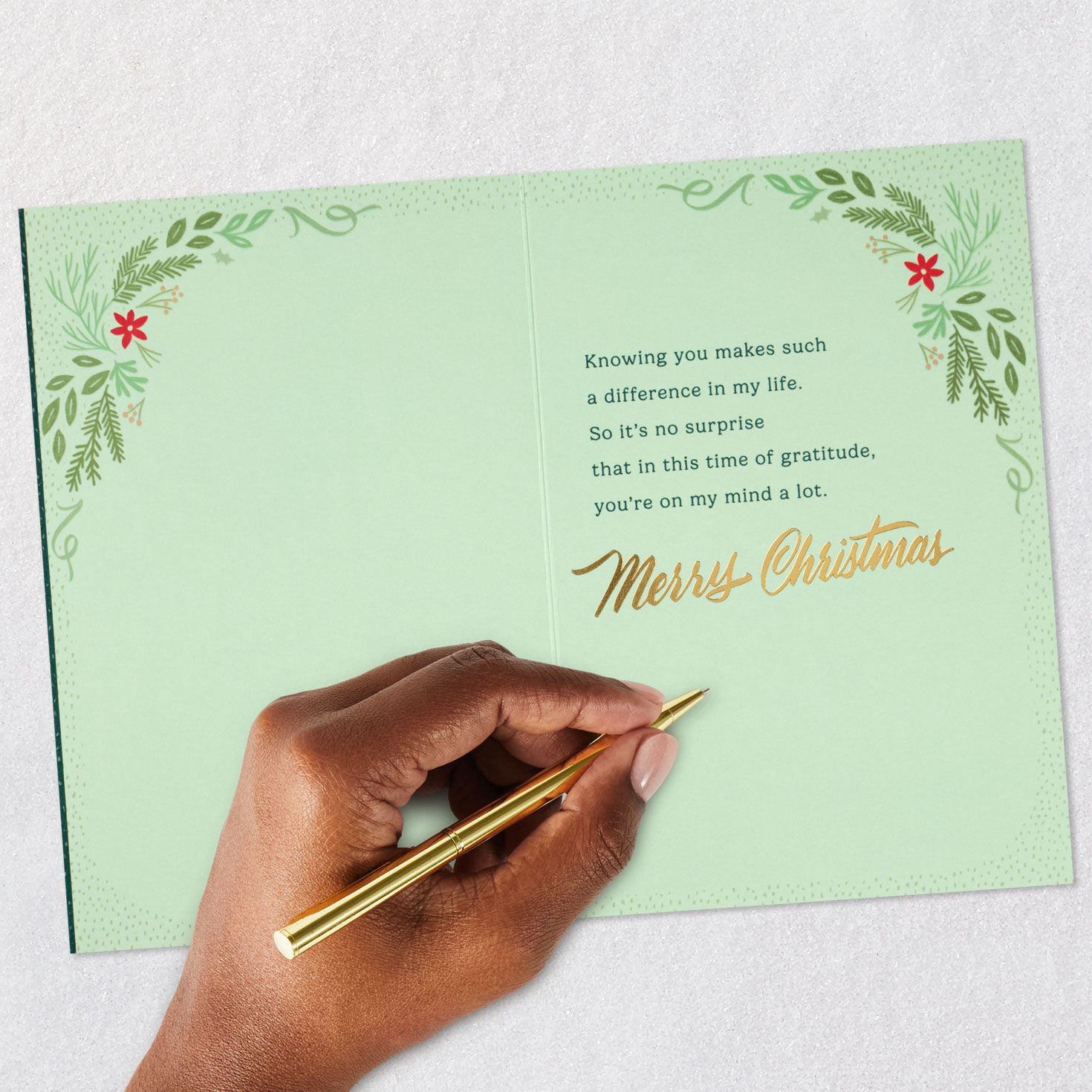 Elegant Greenery Thinking of You Christmas Card Signing card image number 7
