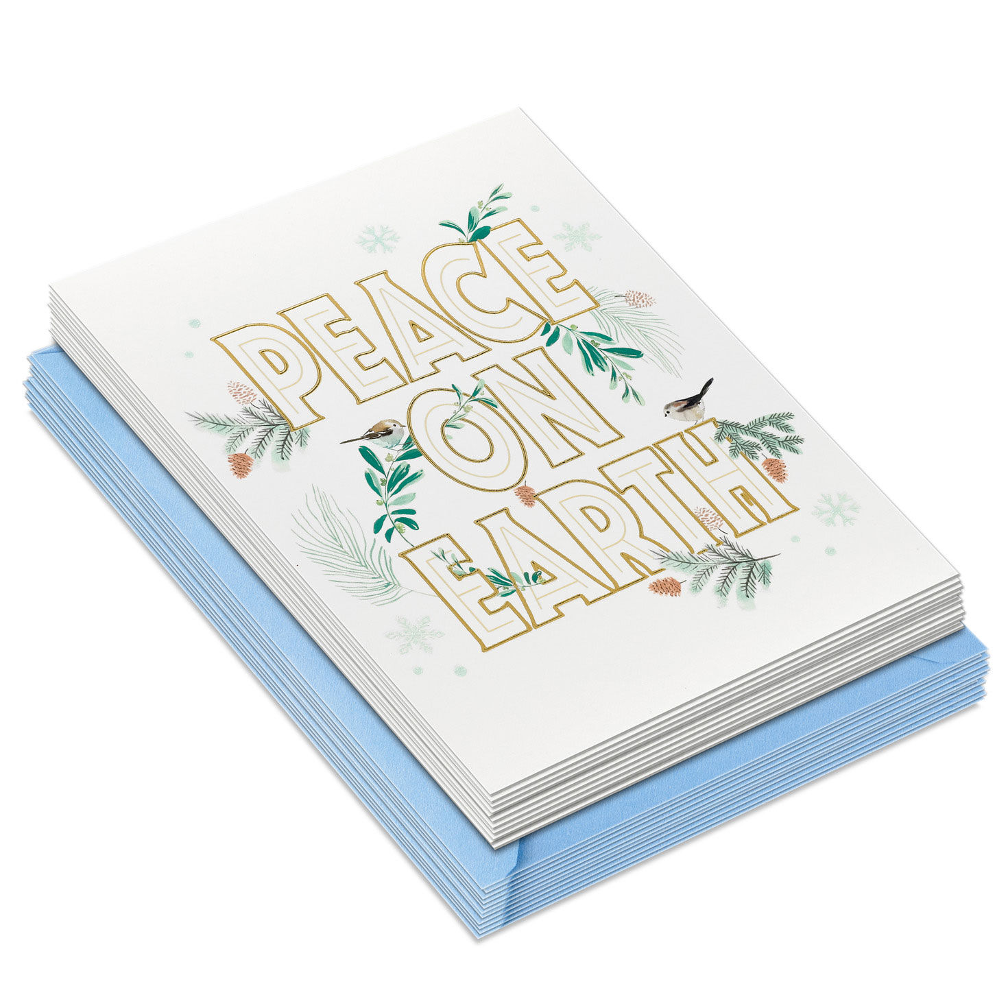 Greenery and Birds Peace Boxed Christmas Cards front stacked image number 2