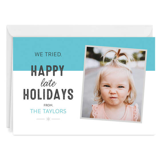 Personalized Blue and White Holiday Photo Card, , large image number 1