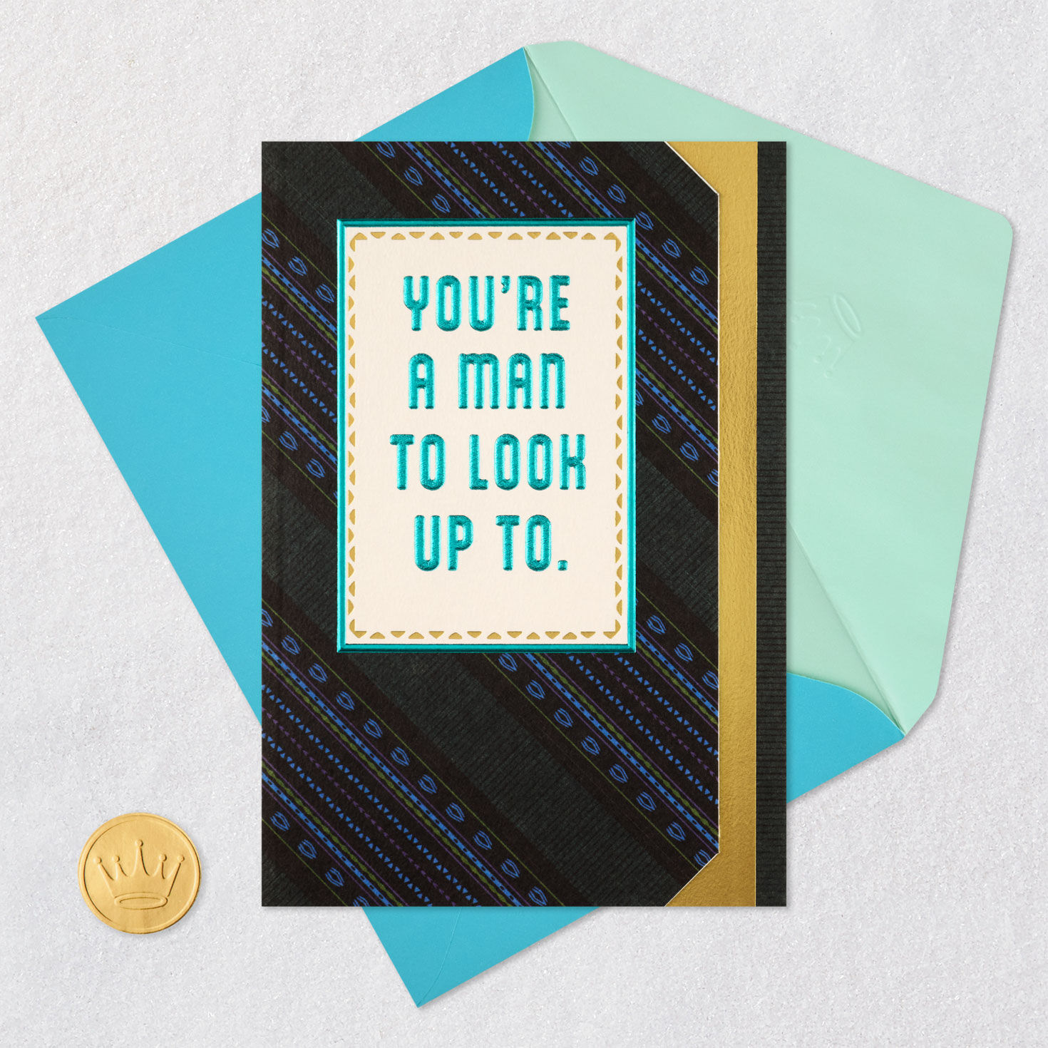 Blue Diagonal Patterns Birthday Card for Him Card Front with Envelope and Gold Seal image number 7