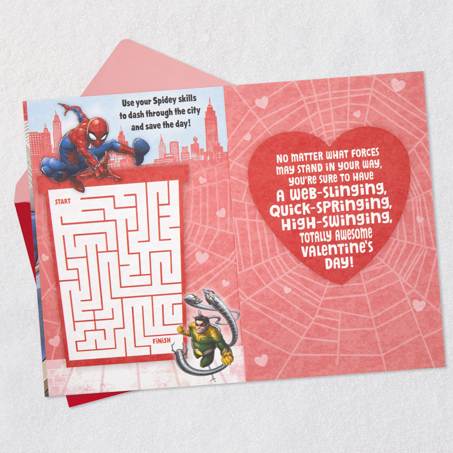 Grandson Valentine's Day Card With Spider-Man Maze Open card with envelope image number 3