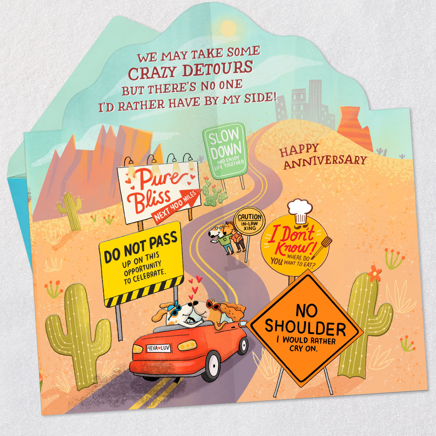 Our Marriage Journey Funny Pop-Up Anniversary Card Open card with envelope image number 2
