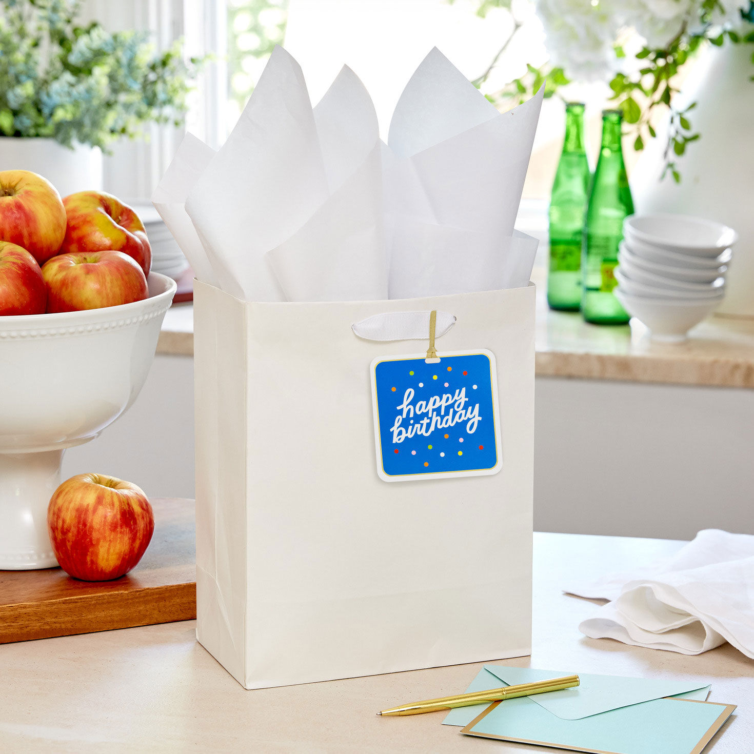 Happy Birthday Blue Confetti Single Hanging Gift Tag in use image number 2