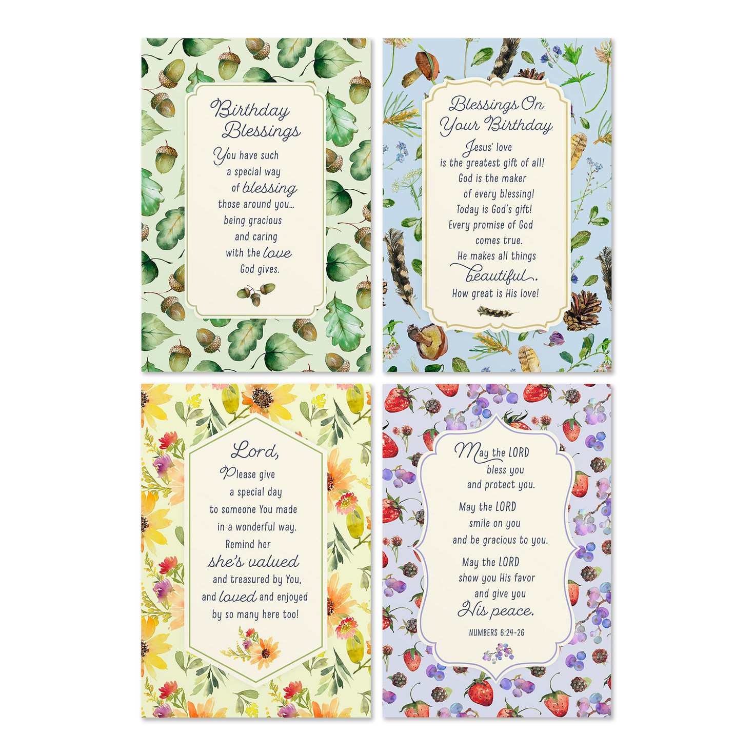Floral Assorted Religious Birthday Cards, Box of 12