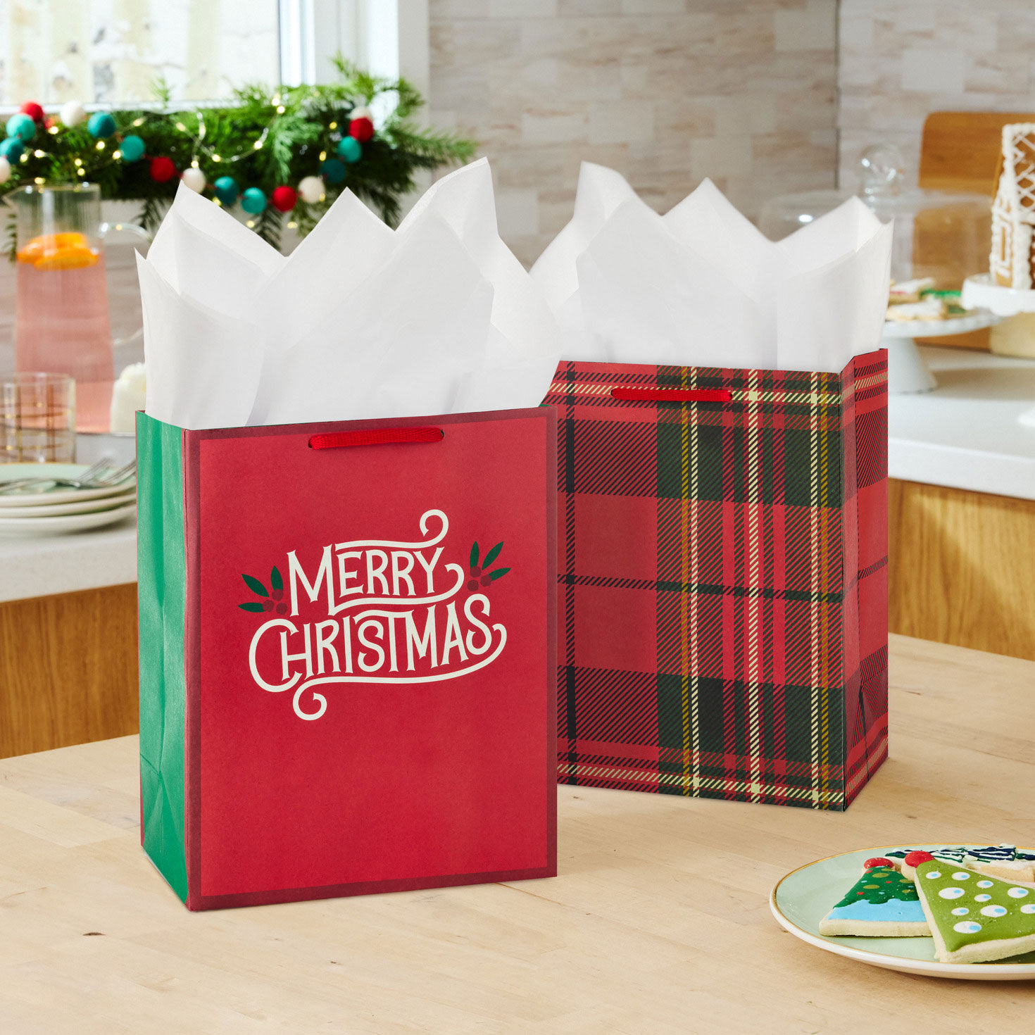 Red Plaid and Winter Foliage Gift Bags in use image number 2