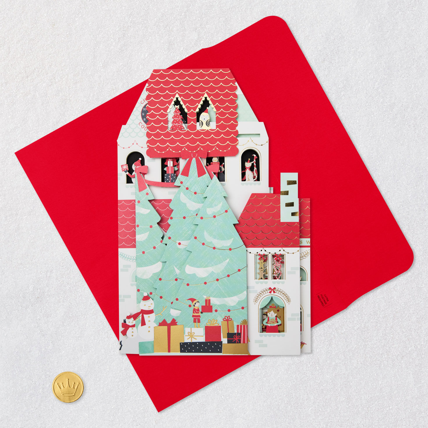Large Santa's Workshop Pop-up Christmas Card Card Front with Envelope and Gold Seal image number 7