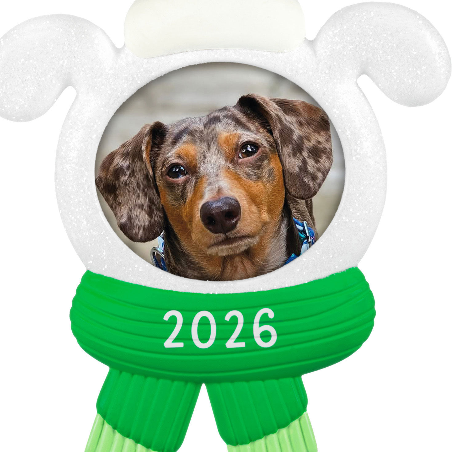 Dog in Hat Scarf Photo Frame Keepsake Ornament upclose view image number 5