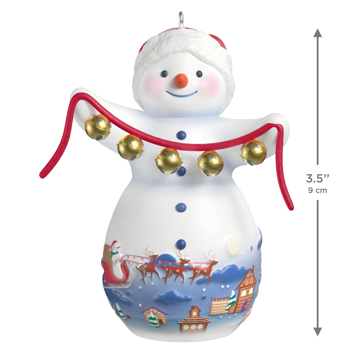 Snowwoman With String of Bells Keepsake Ornament measurement image number 3