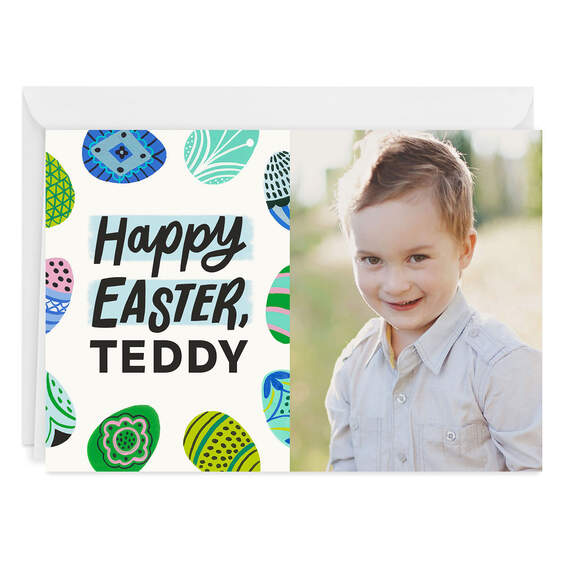 Personalized Colorful Eggs Happy Easter Photo Card, , large image number 1