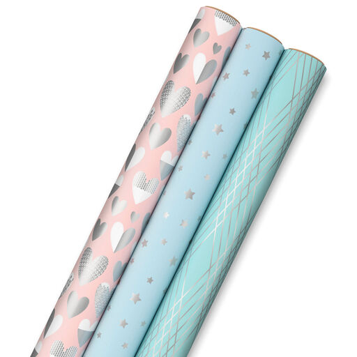 Silver and Pastels 3-Pack Wrapping Paper, 105 sq. ft. total, 
