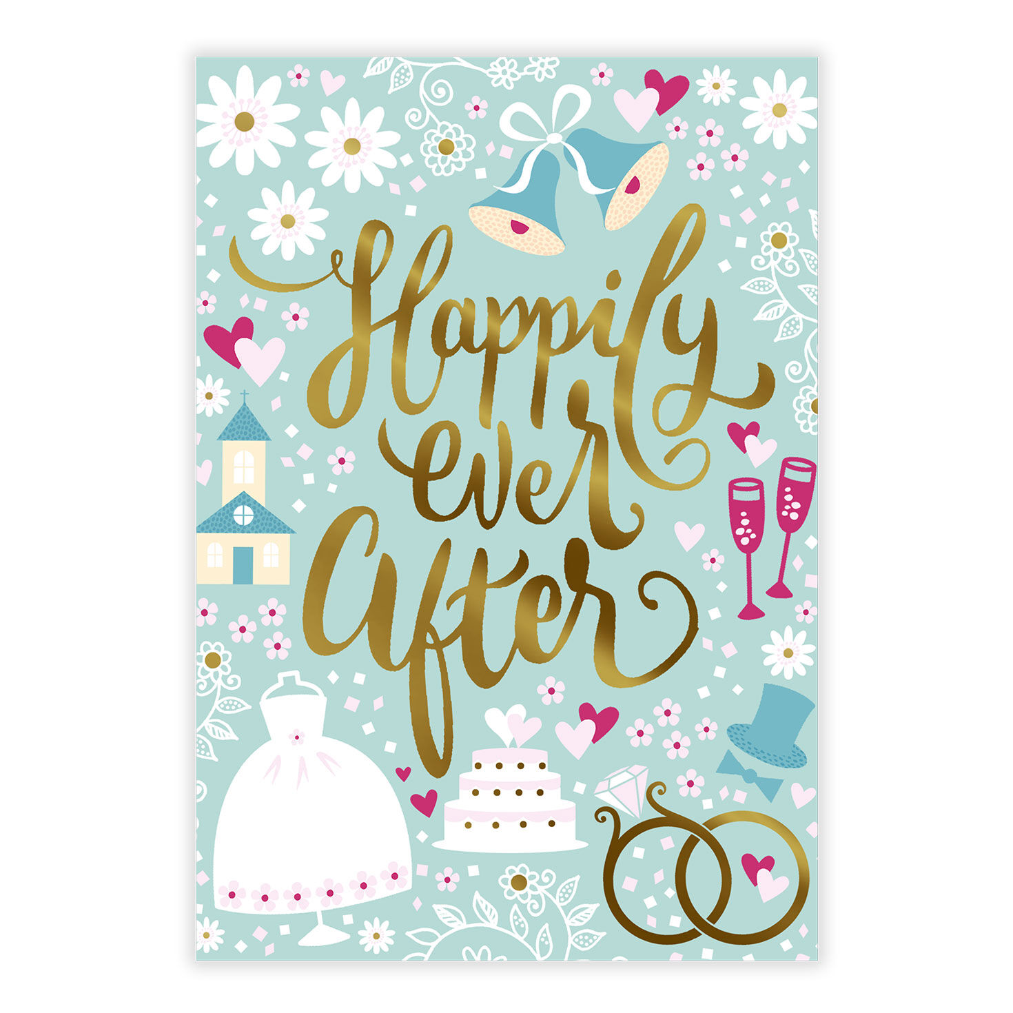 Happily Ever After Symbols Personalized Wedding Card front image number 2