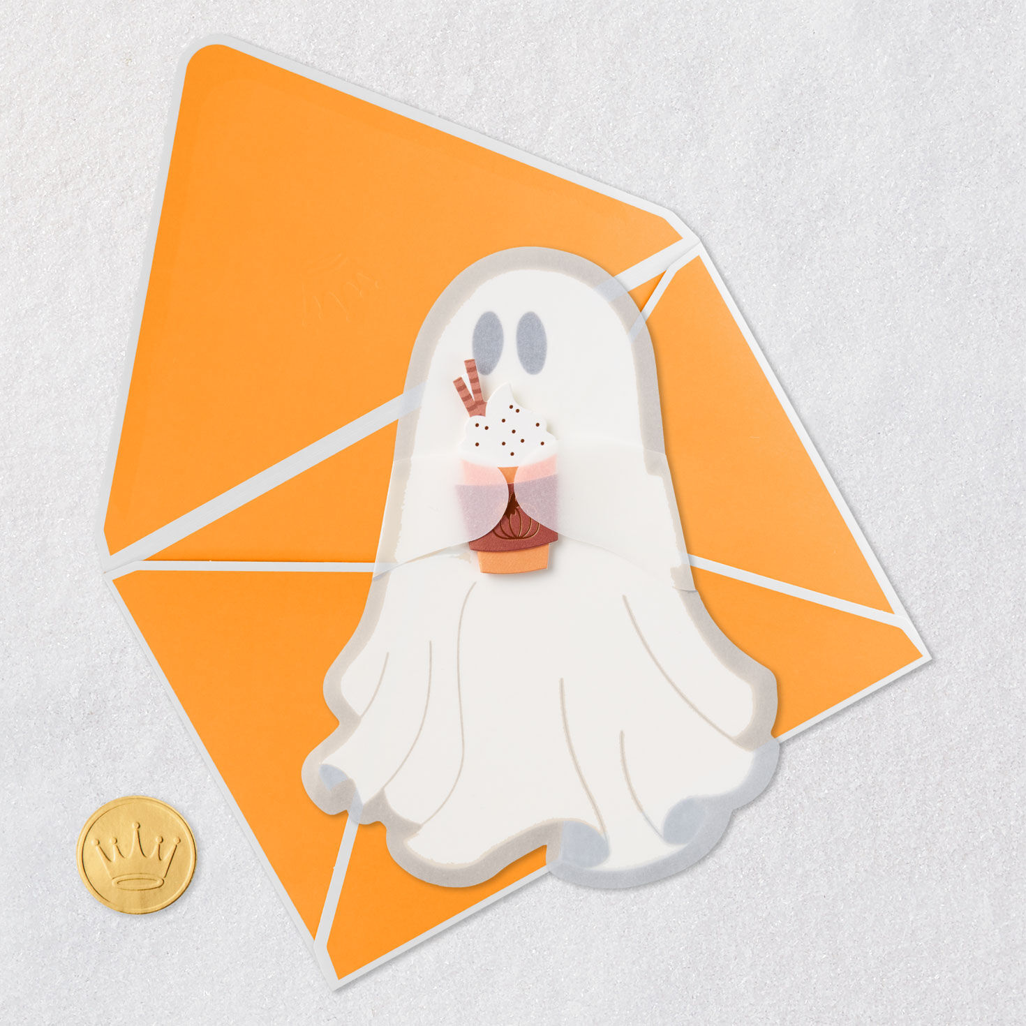 Ghost Latte Halloween Pop-Up Card Card Front with Envelope and Gold Seal image number 5