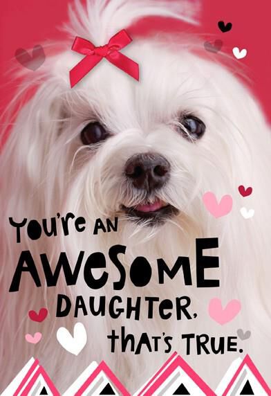 Dog with Bow Daughter Valentine's Day Card