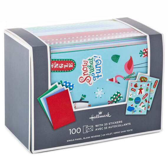 Bulk Assorted Flat Blank Note Cards With Holiday Stickers, Box of 100, , large image number 1