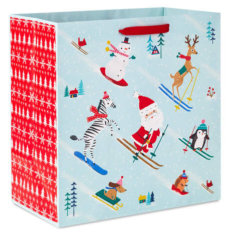 15" Santa Skiing With Friends Extra-Deep Christmas Gift Bag, , large