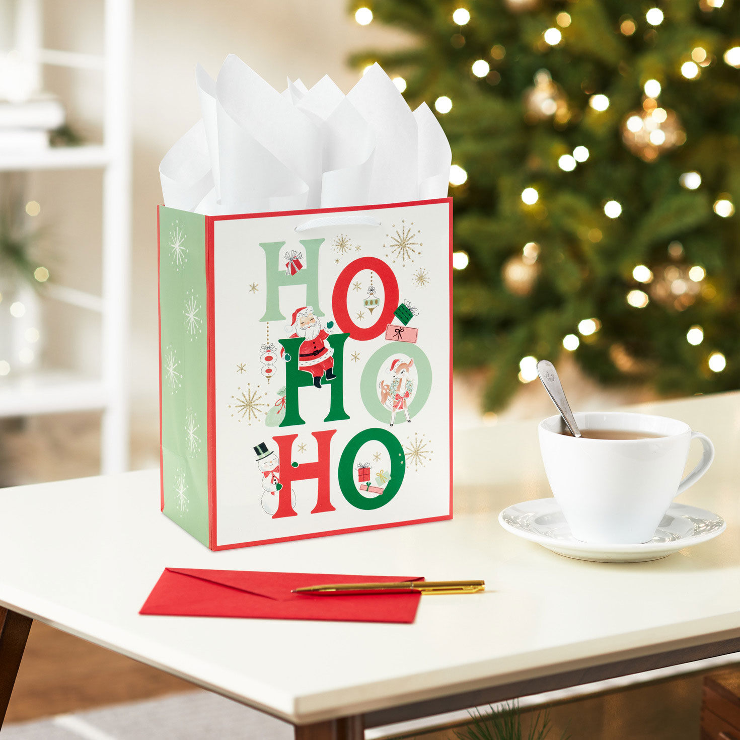 9.6" Vintage Santa Ho Ho Ho Medium Christmas Gift Bag for only USD 3.49 | Hallmark
