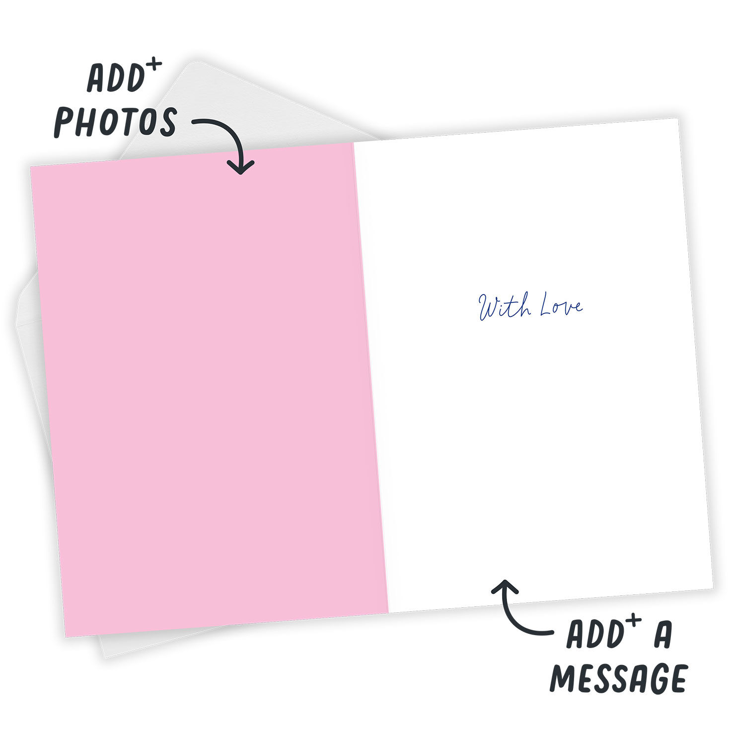 Pink Flowers in Vase Personalized Support Card Open Card with Envelope indicating personalization image number 3