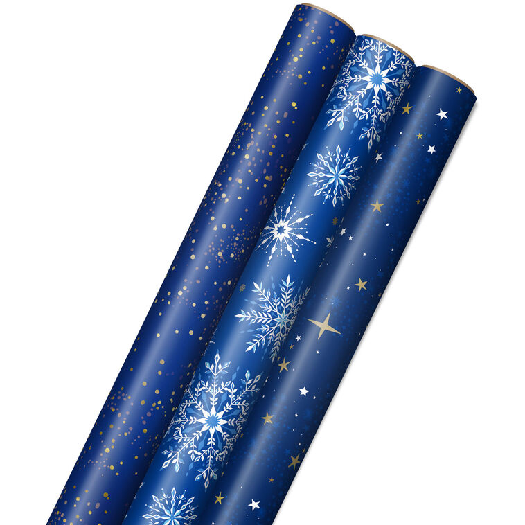 Celestial Blues 3-Pack Assorted Wrapping Paper Roll Bundle, 120 sq. ft. total
