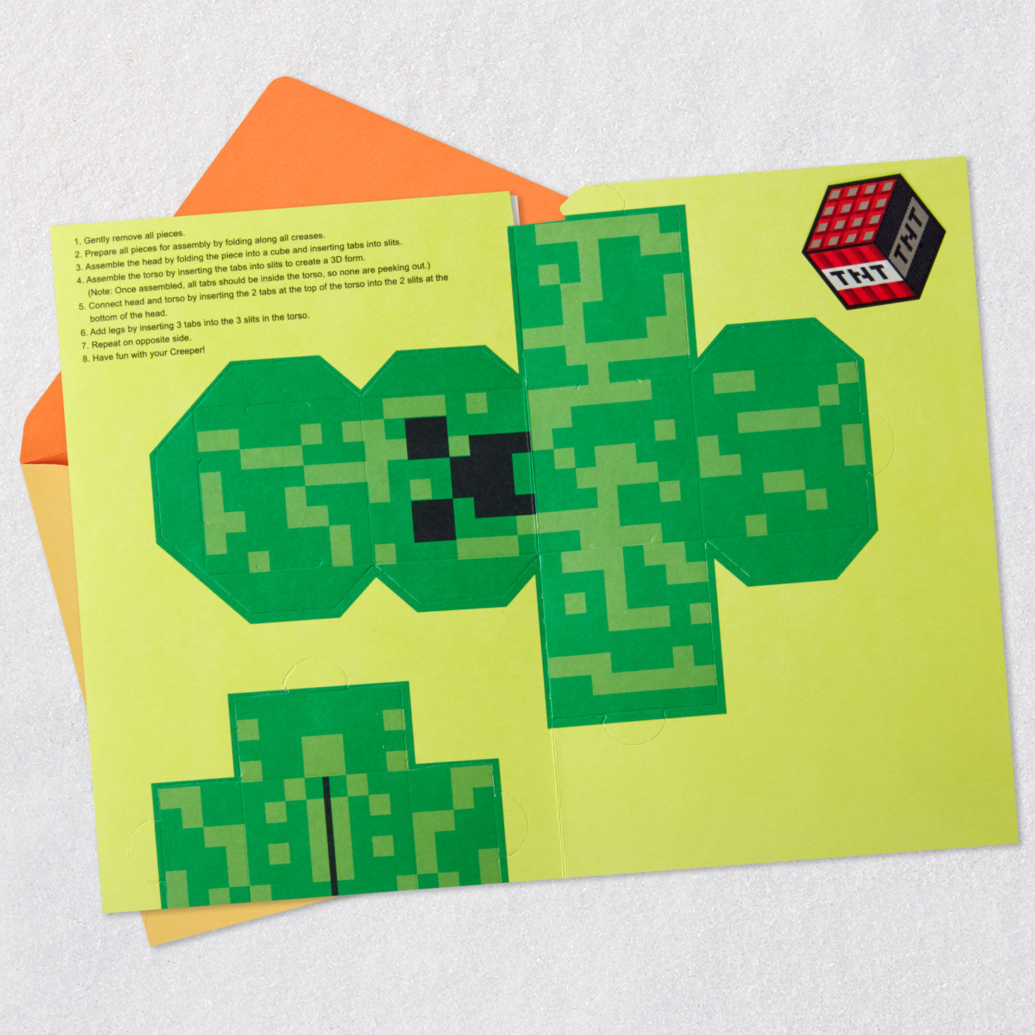 Minecraft Birthday Card for Kids With 3D Creeper Open card with envelope image number 4