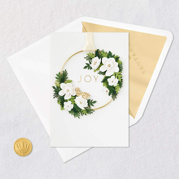 Joy Holiday Card With Floral Hoop Wreath, , large image number 6