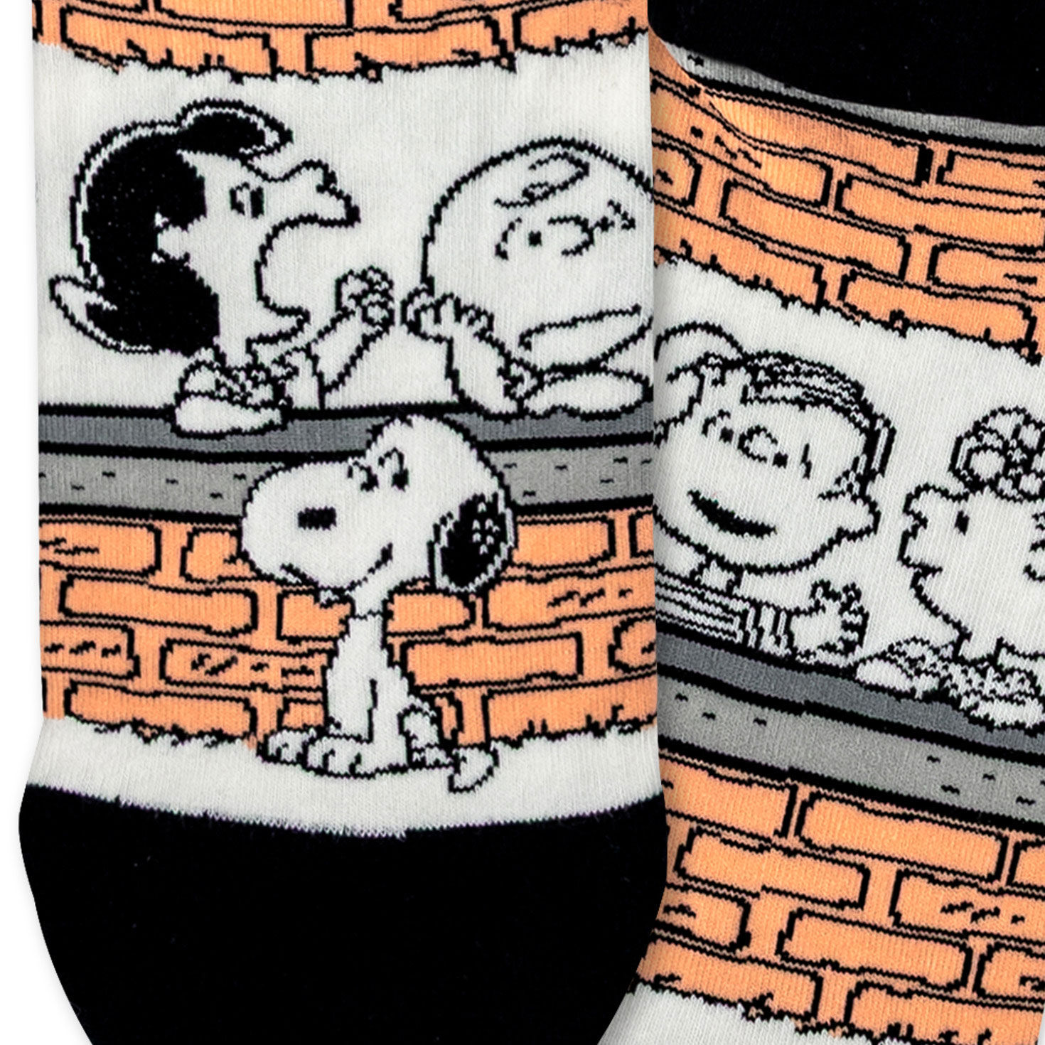 Peanuts Gang at Brick Wall Novelty Crew Socks upclose view image number 4