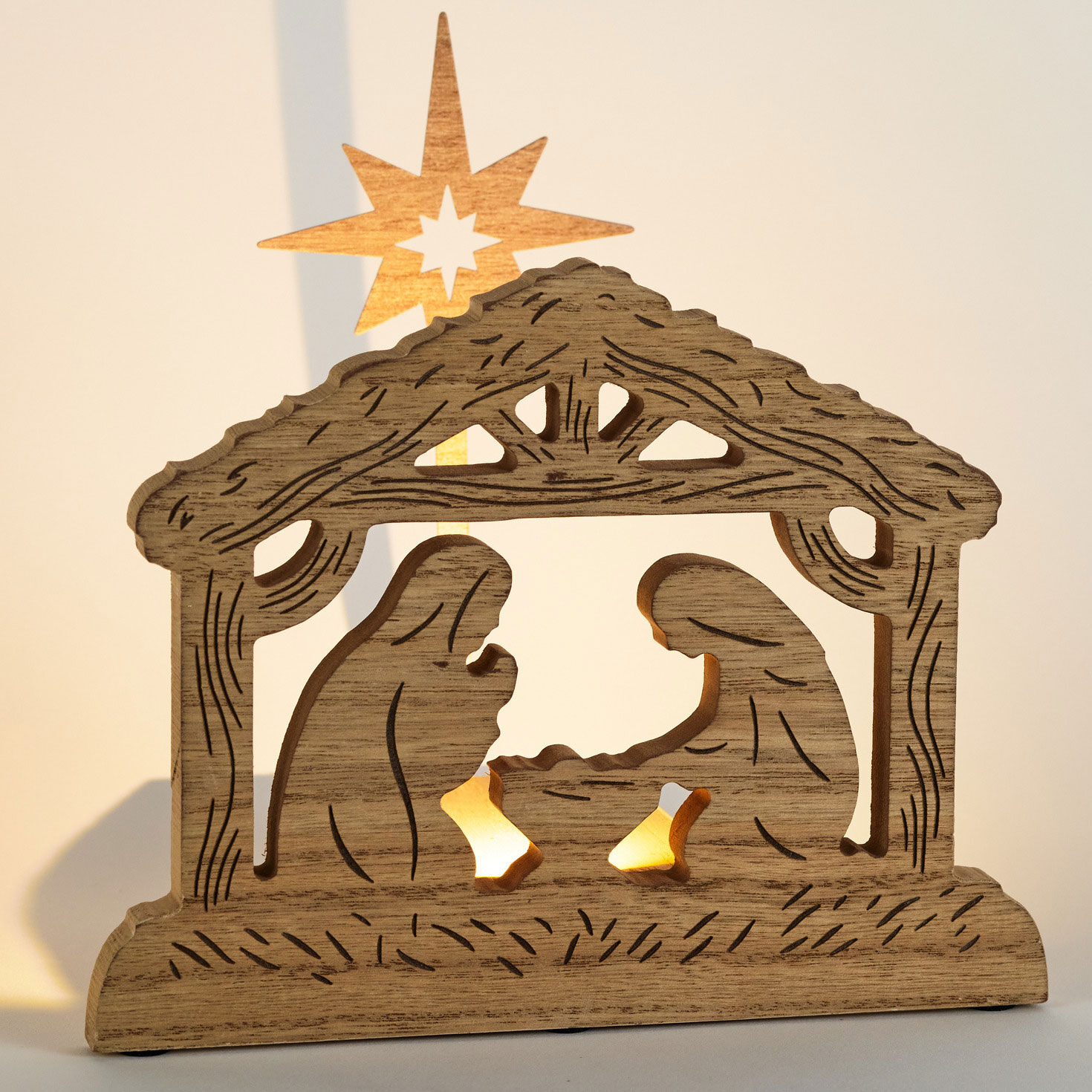 Wooden Nativity Decoration With Light  image number 6