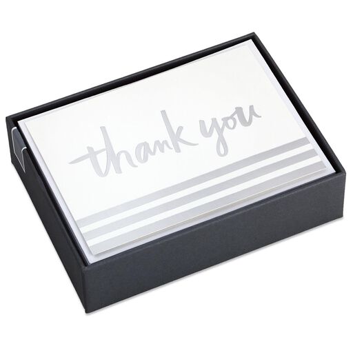Silver Foil Stripe Blank Thank You Notes, Box of 20, 