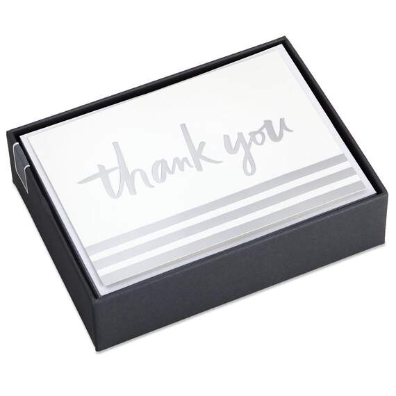 Silver Foil Stripe Blank Thank You Notes, Box of 20