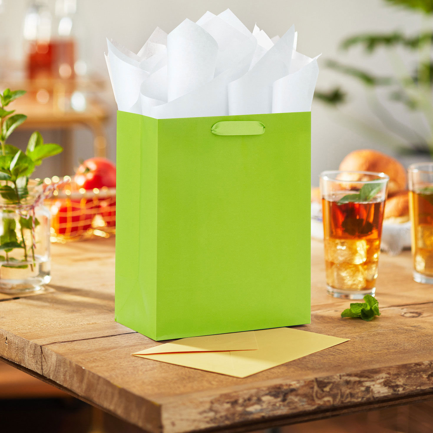 9.6" Solid Lime Green Medium Gift Bag, Lime Green, large image number 2