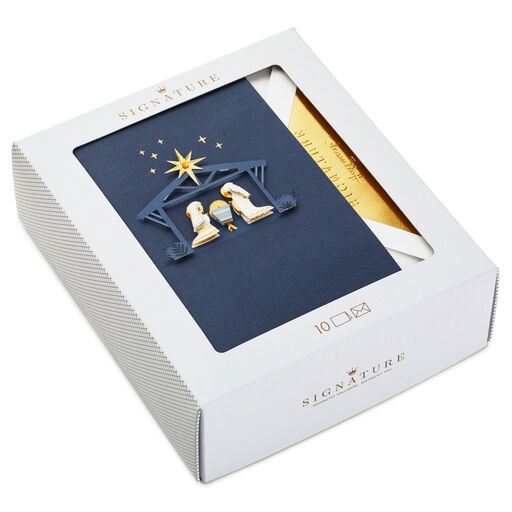 Nativity on Blue Boxed Christmas Cards, Pack of 10, 