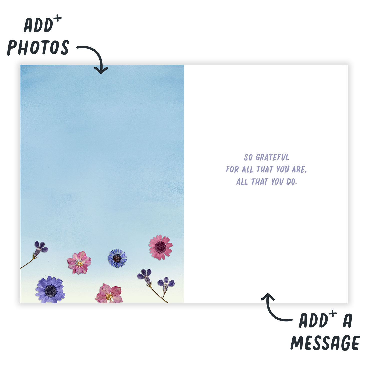 Pink Purple Flower Scene Thank You Card Open Card indicating personalization image number 3