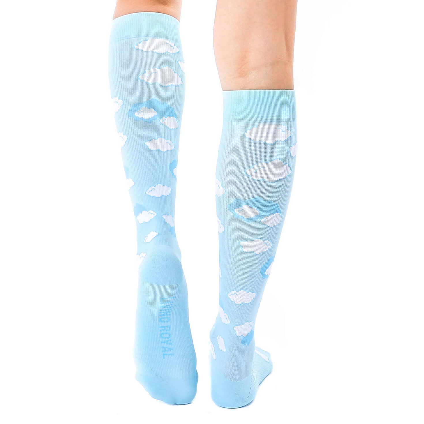 Blue Compression Socks With Cloud Designs back image number 3