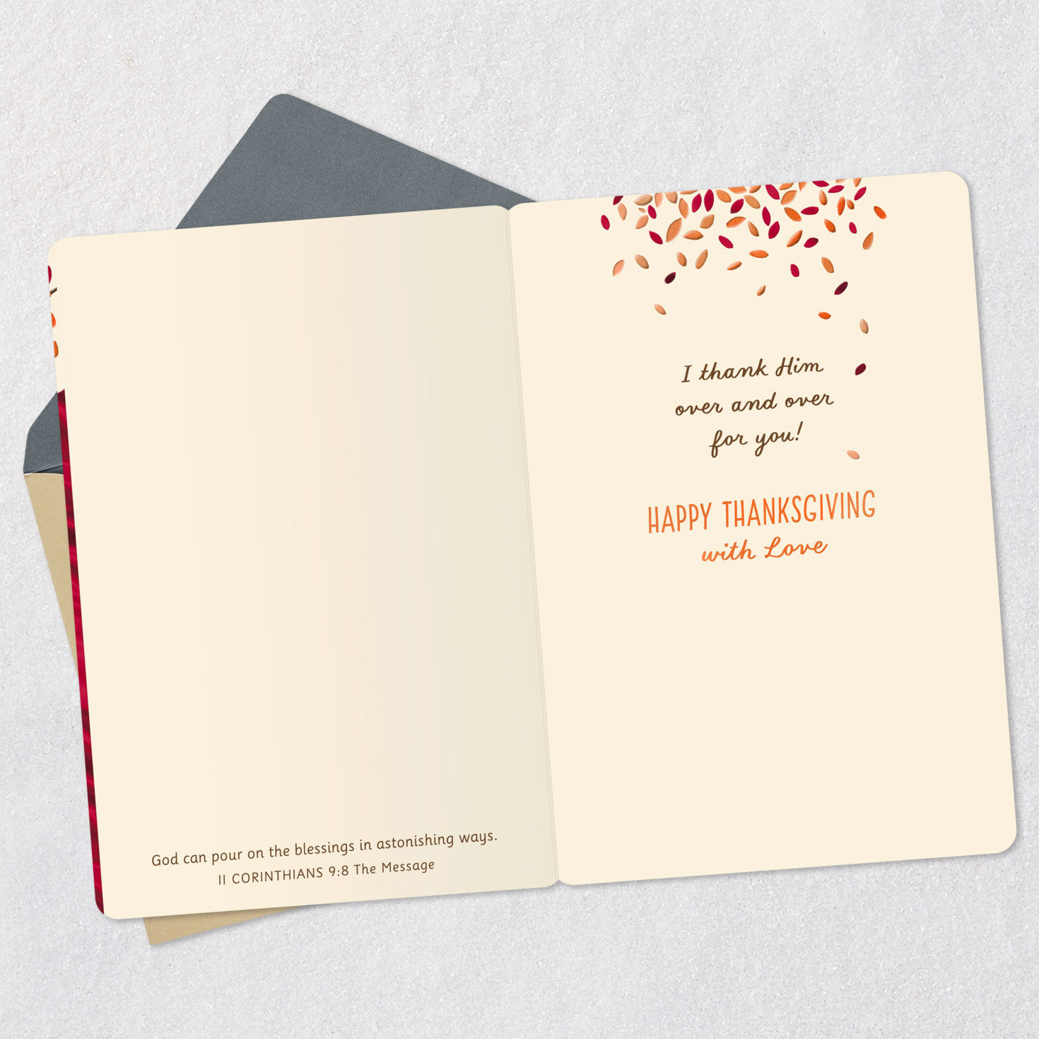 Couple on Park Bench Thanksgiving Card for Spouse Open card with envelope image number 4